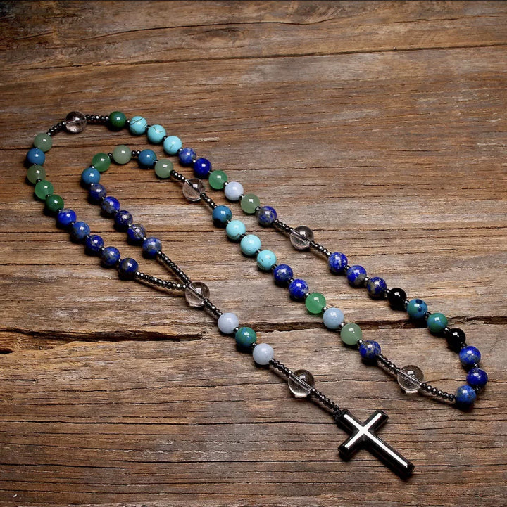 Hämatit-Kreuz-Anhänger Naturstein-Mix Christlicher Rosenkranz - image 6