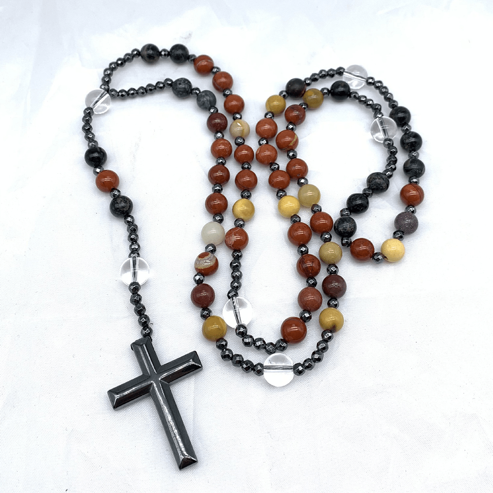 Hämatit-Kreuz-Anhänger Naturstein-Mix Christlicher Rosenkranz - image 4