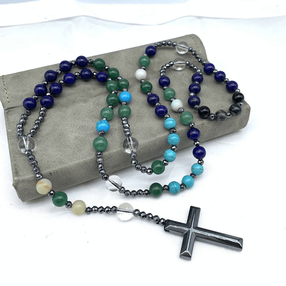 Hämatit-Kreuz-Anhänger Naturstein-Mix Christlicher Rosenkranz - image 8