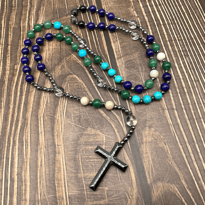 Hämatit-Kreuz-Anhänger Naturstein-Mix Christlicher Rosenkranz - image 7