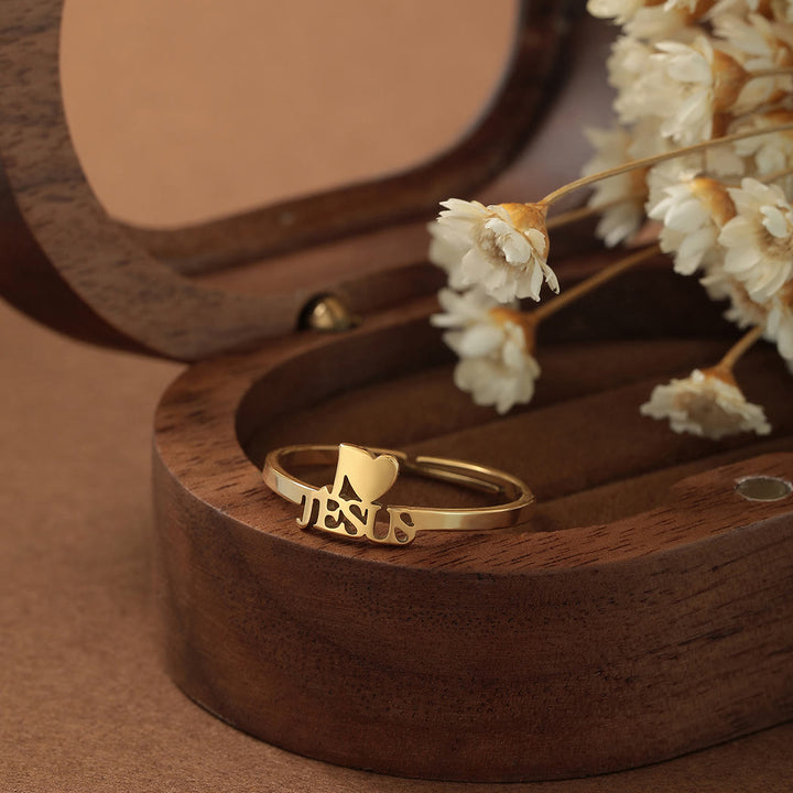 Christianartworkshop „Ich liebe Jesus“ Christlicher Glaube Minimalismus Ring - Golden - image 1