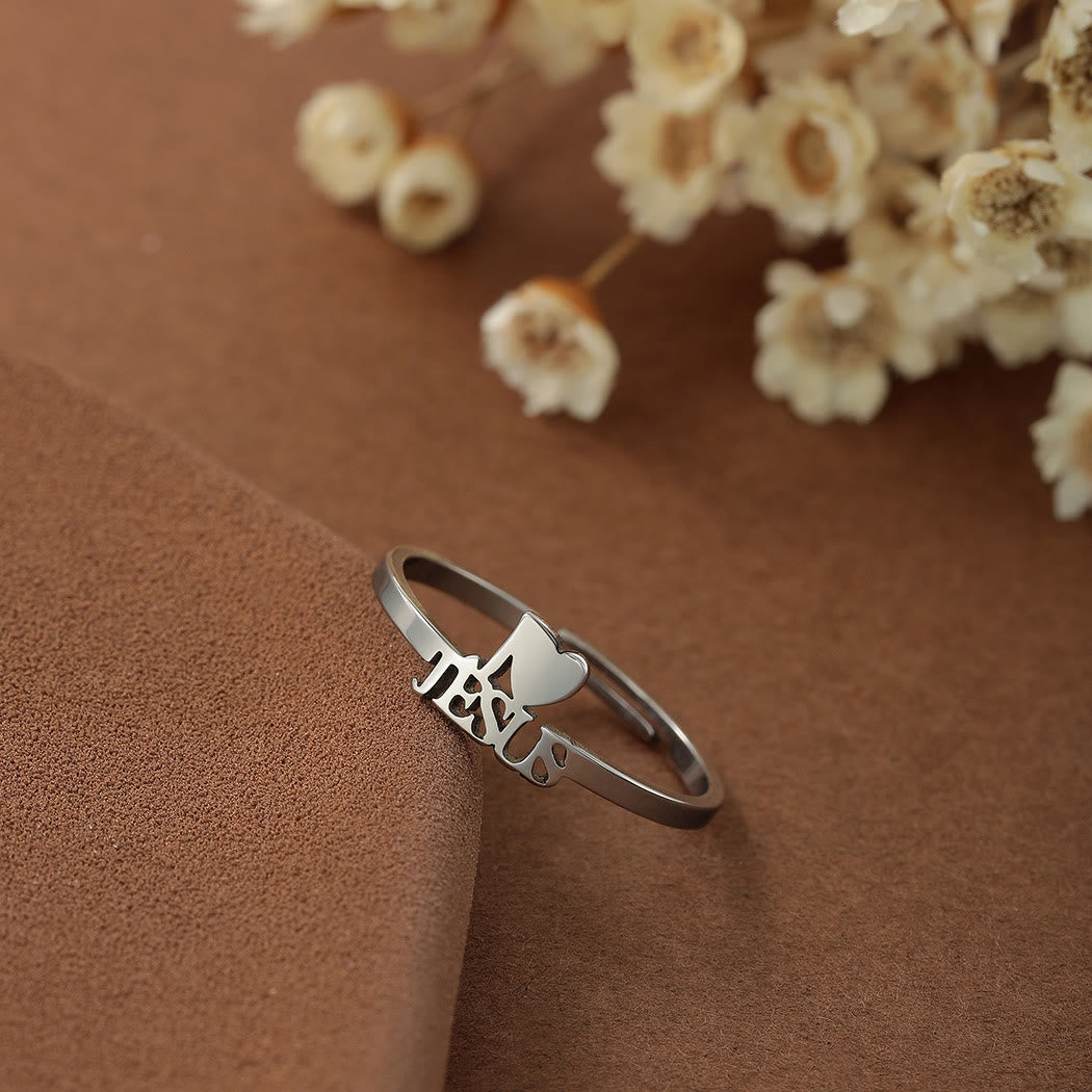 Christianartworkshop „Ich liebe Jesus“ Christlicher Glaube Minimalismus Ring - Silber - image 3