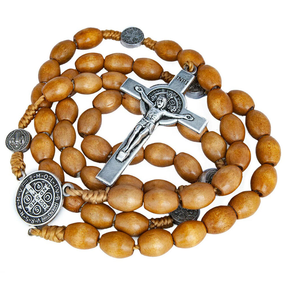 St. Benedikt Rosenkranz aus natürlichem Olivenholz mit Kruzifix - image 1