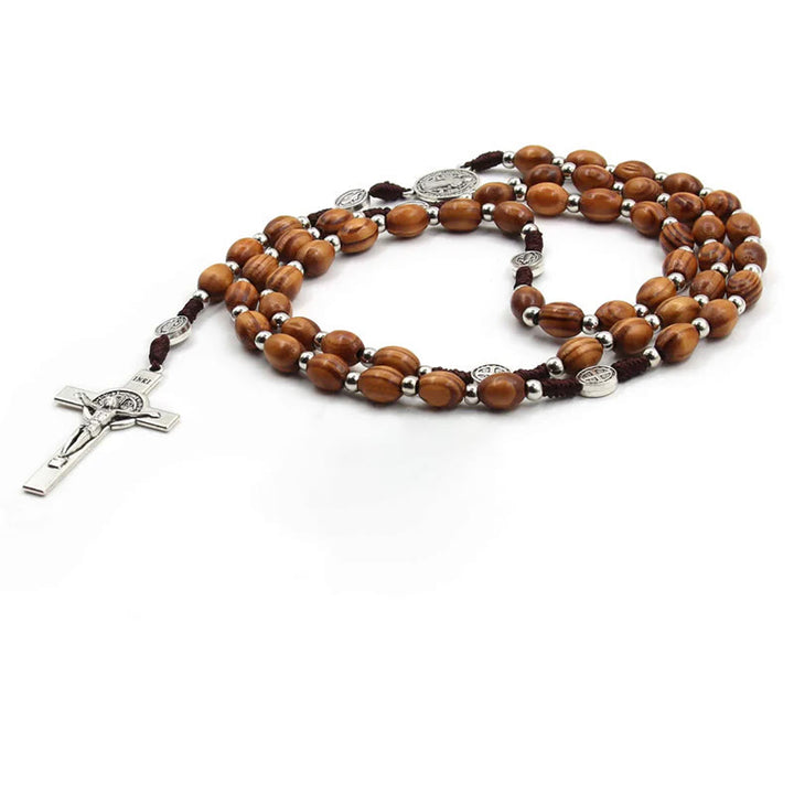 St. Benedikt Rosenkranz aus natürlichem Olivenholz mit Kruzifix - image 8