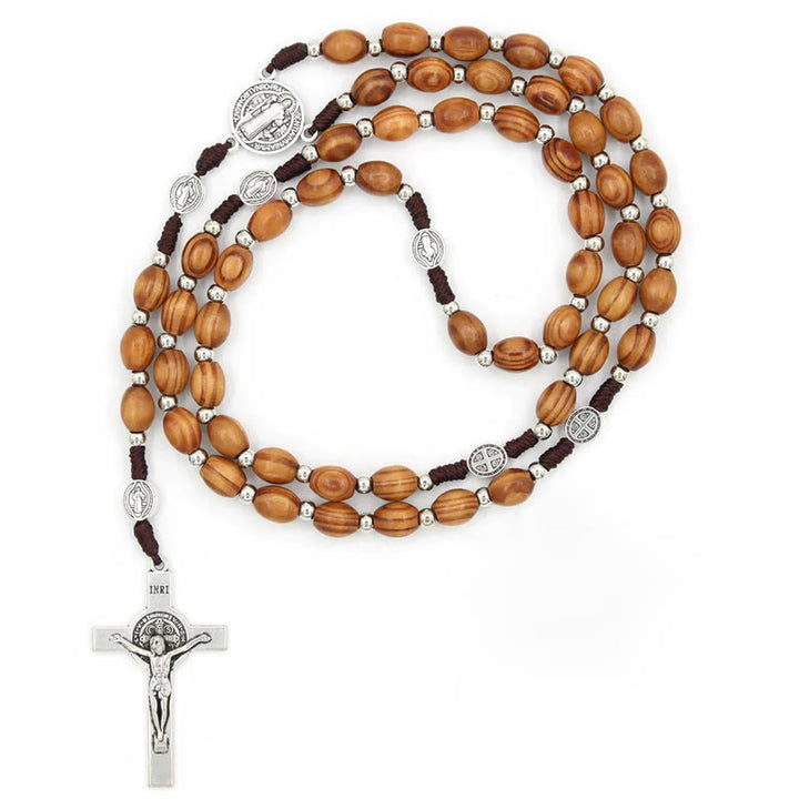 St. Benedikt Rosenkranz aus natürlichem Olivenholz mit Kruzifix - image 6
