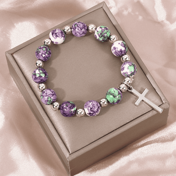 Christianartworkshop Armband mit Kruzifix und Gebetsperlen, violette Steine - image 3