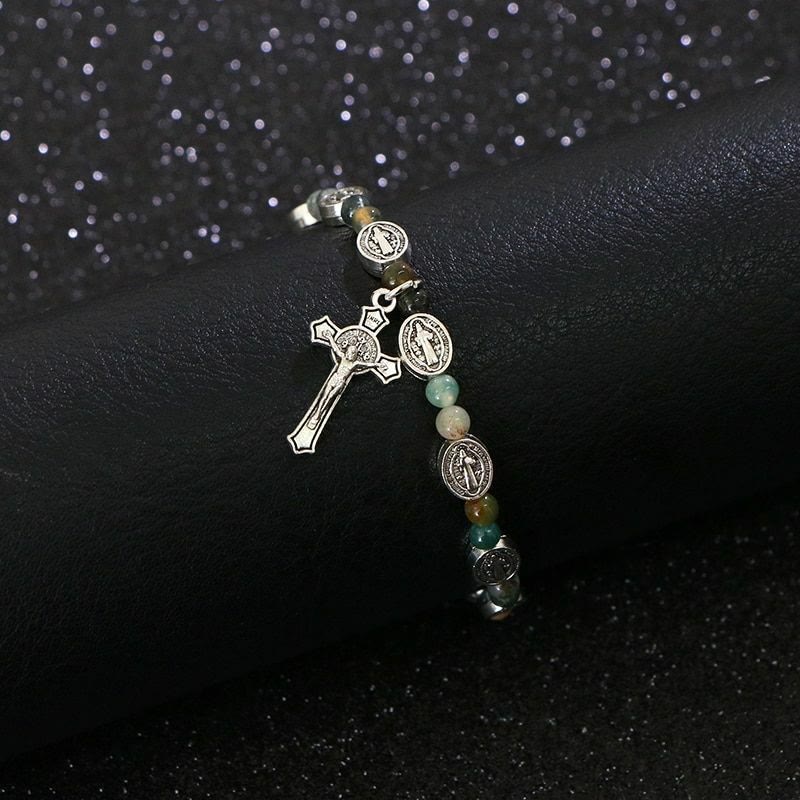 Christianartworkshop Armband aus Achat und Türkis mit St.-Benedikt-Kreuz - image 1