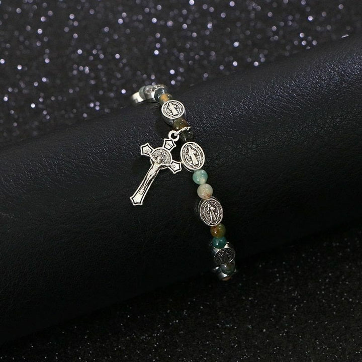Christianartworkshop Armband aus Achat und Türkis mit St.-Benedikt-Kreuz - image 1