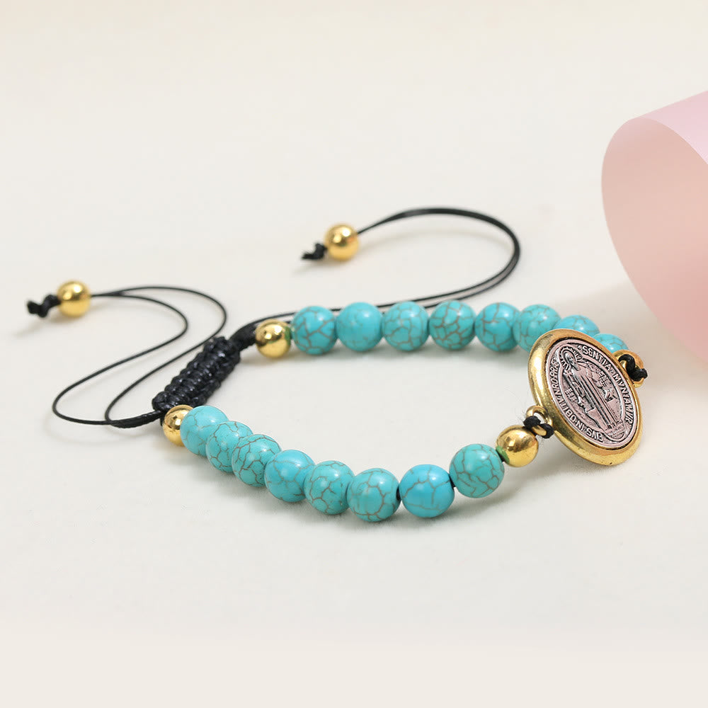 Christianartworkshop Türkisfarbenes Perlenarmband mit Gebetssegen des Heiligen Benedikt - image 5