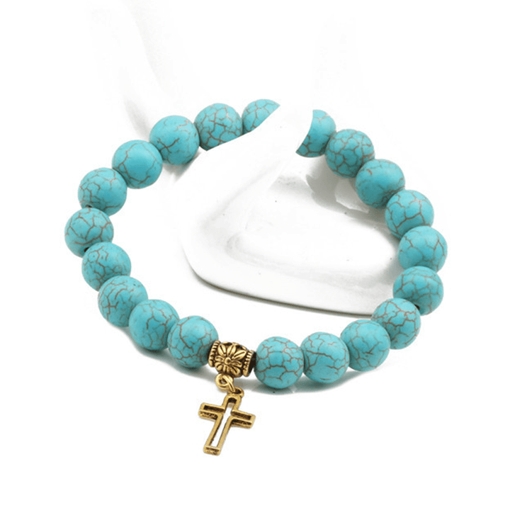 Christianartworkshop Armband mit christlichem Kreuz, türkisfarbene Perlen, 10 mm - image 3