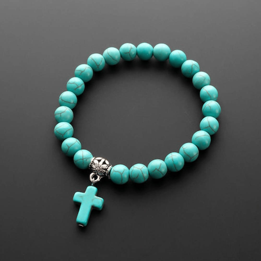 Christianartworkshop Armband mit mattierten türkisfarbenen Perlen und Kruzifix - image 2