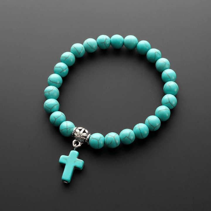 Christianartworkshop Armband mit mattierten türkisfarbenen Perlen und Kruzifix - image 2