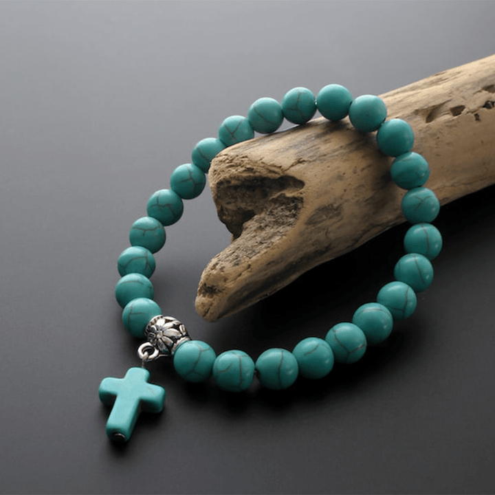 Christianartworkshop Armband mit matten, türkisfarbenen Perlen und Kreuzform - Gefrostetes Türkis - image 0
