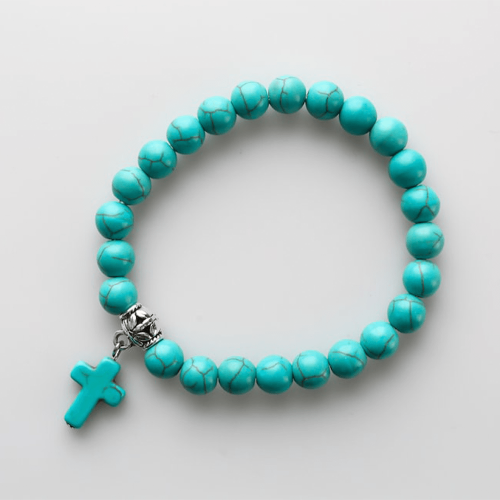 Christianartworkshop Armband mit mattierten türkisfarbenen Perlen und Kruzifix - image 5