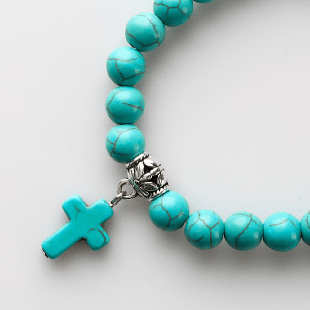 Christianartworkshop Armband mit matten, türkisfarbenen Perlen und Kreuzform - image 5