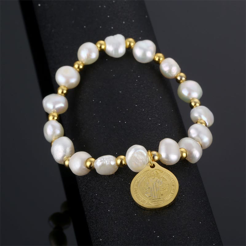 Armband mit unregelmäßiger Perle und Medaille des Heiligen Benedikt - image 5