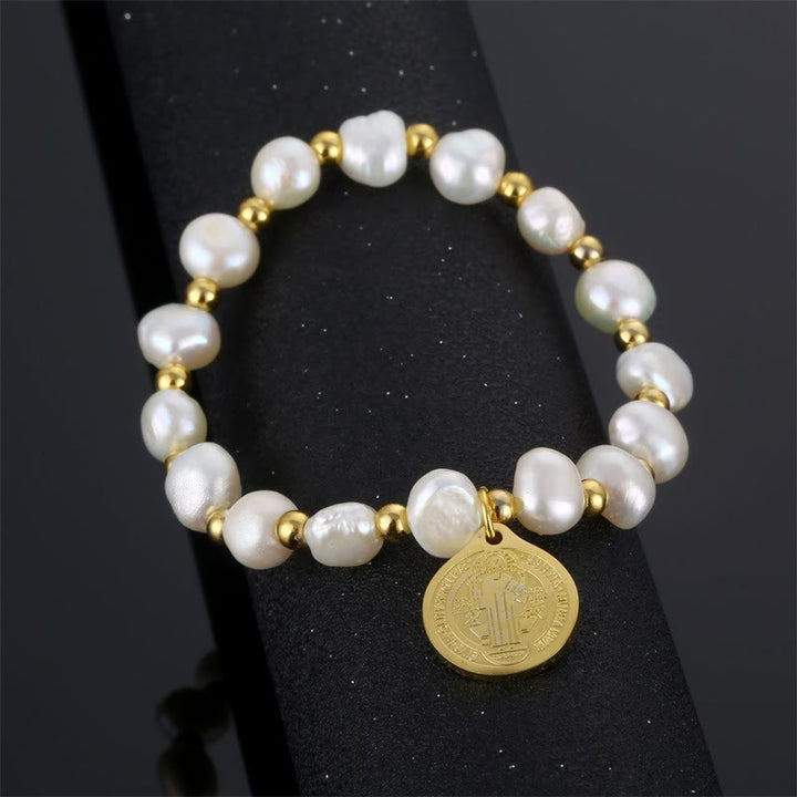 Armband mit unregelmäßiger Perle und Medaille des Heiligen Benedikt - image 5