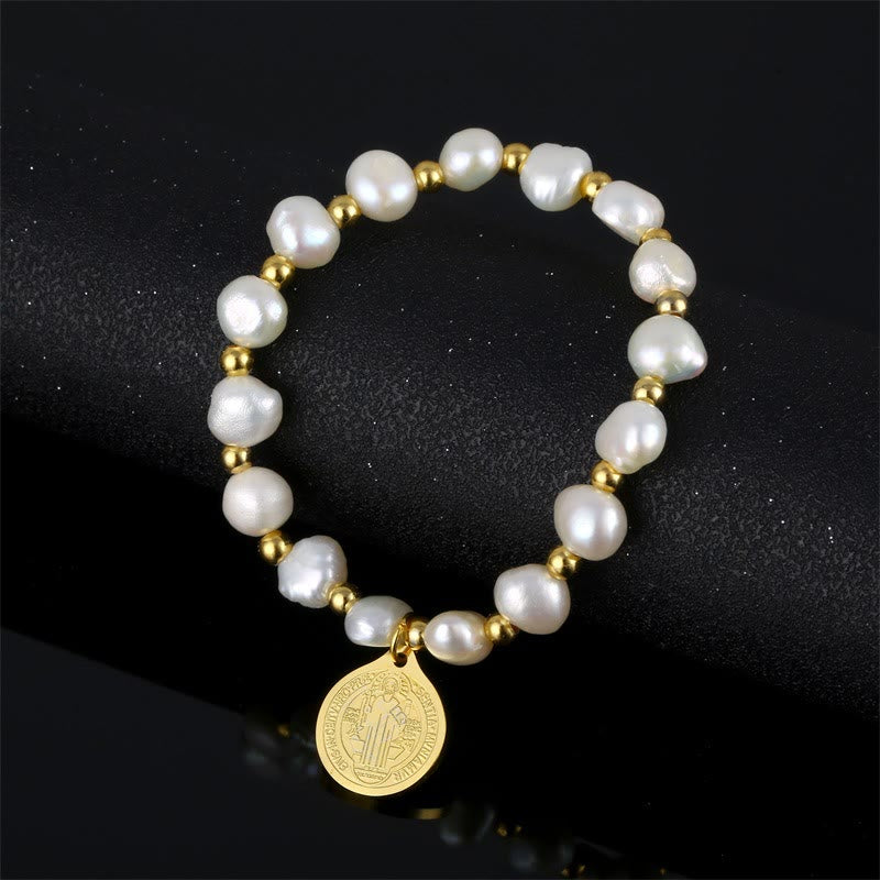 Armband mit unregelmäßiger Perle und Medaille des Heiligen Benedikt - image 4