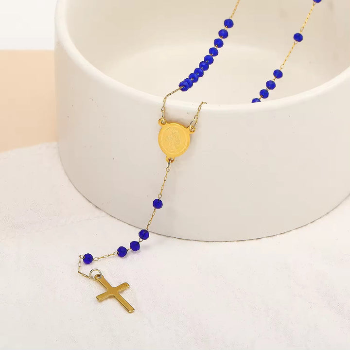 Christianartworkshop Halskette mit Anhänger aus Glasperlen mit Medaille und Kreuz der Jungfrau Maria - image 3