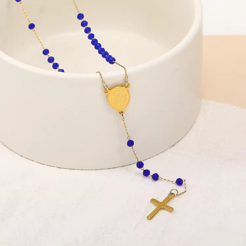 Christianartworkshop Halskette mit Anhänger aus Glasperlen mit Medaille und Kreuz der Jungfrau Maria - image 2
