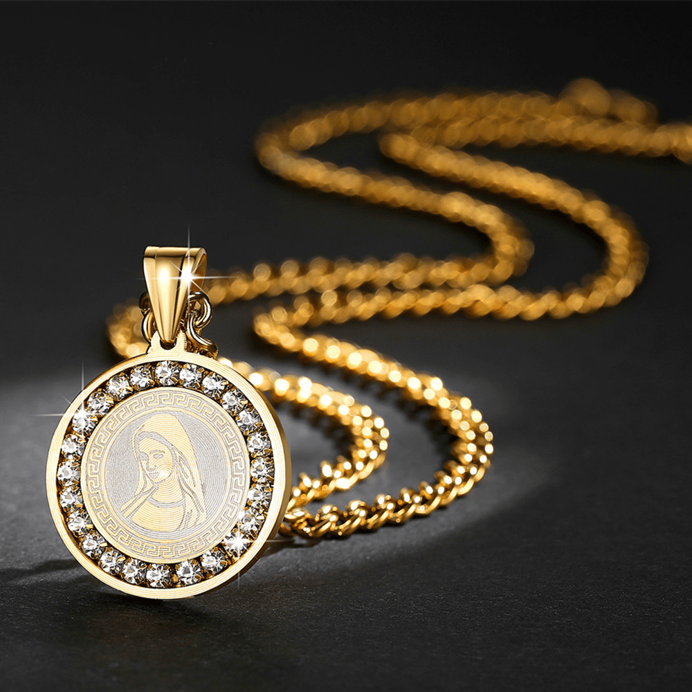 Christianartworkshop Halskette mit Anhänger Jungfrau Maria aus Titan mit Zirkonia-Set - Golden - image 1