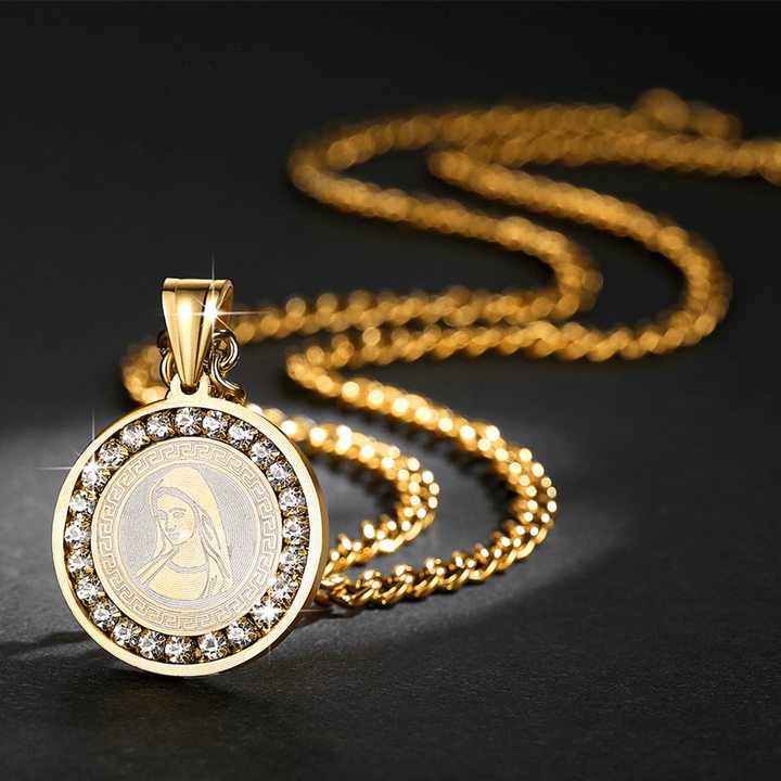 Christianartworkshop Halskette mit Anhänger Jungfrau Maria aus Titan mit Zirkonia-Set - Golden - image 1