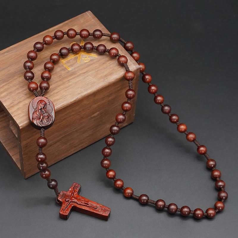 Christianartworkshop Hochwertiger, original handgefertigter Gebetsrosenkranz (rotes Sandelholz/Ebenholz) - Rotes Sandelholz-8mm - image 1