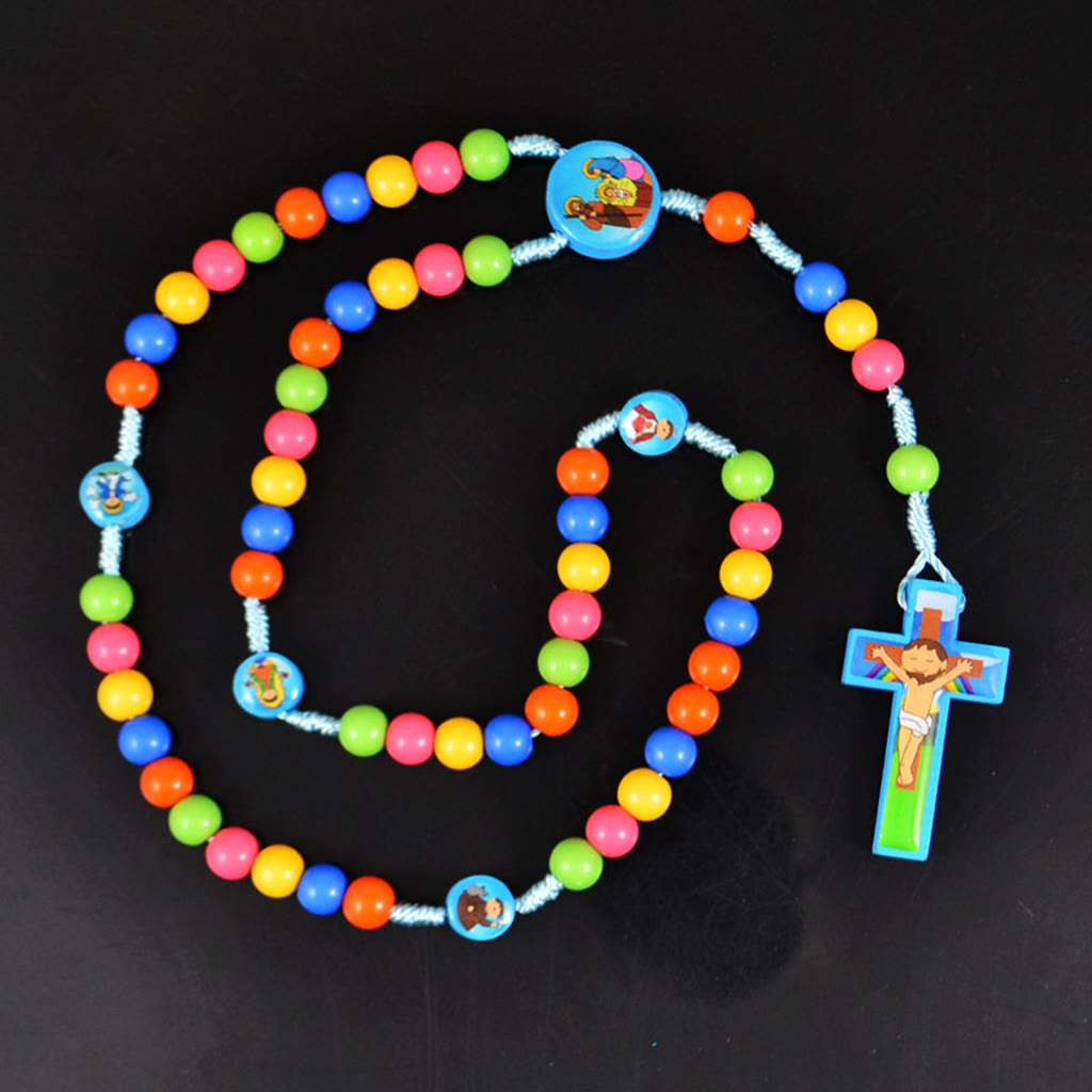 Bunte Runde Perlen Kreuz Anhänger Kinder Rosenkranz
