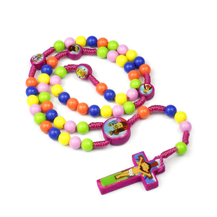 Bunte Runde Perlen Kreuz Anhänger Kinder Rosenkranz