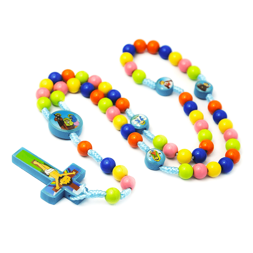 Bunte Runde Perlen Kreuz Anhänger Kinder Rosenkranz