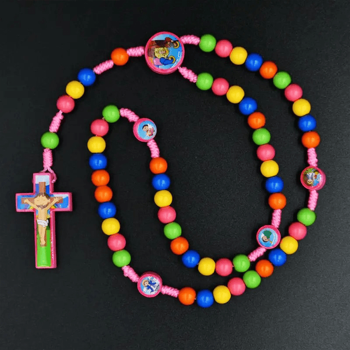 Bunte Runde Perlen Kreuz Anhänger Kinder Rosenkranz - image 9
