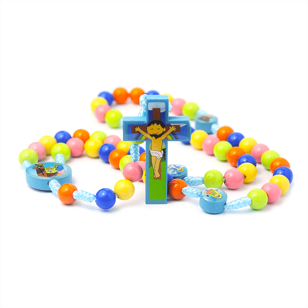 Bunte Runde Perlen Kreuz Anhänger Kinder Rosenkranz