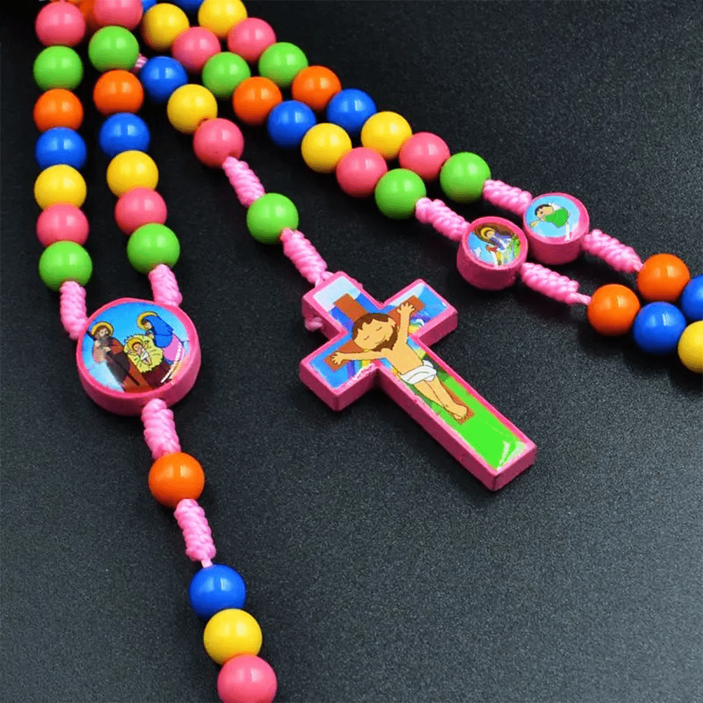 Bunte Runde Perlen Kreuz Anhänger Kinder Rosenkranz - image 3