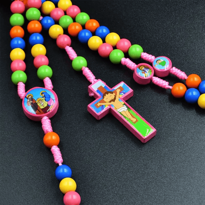 Bunte Runde Perlen Kreuz Anhänger Kinder Rosenkranz - image 3