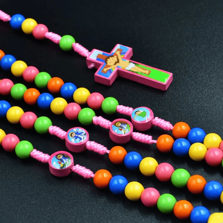 Bunte Runde Perlen Kreuz Anhänger Kinder Rosenkranz - image 4