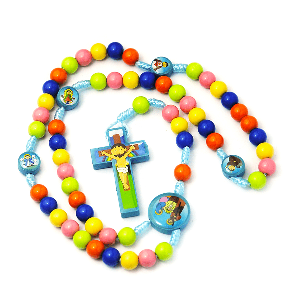 Bunte Runde Perlen Kreuz Anhänger Kinder Rosenkranz