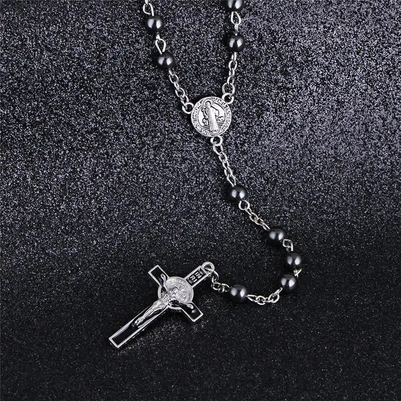 St. Benedikt Medaillon & Kruzifix Schwarzer Gallenstein Rosenkranz - image 3