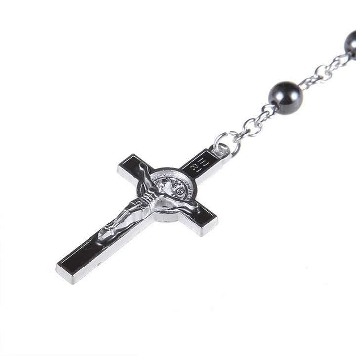 St. Benedikt Medaillon & Kruzifix Schwarzer Gallenstein Rosenkranz - image 4