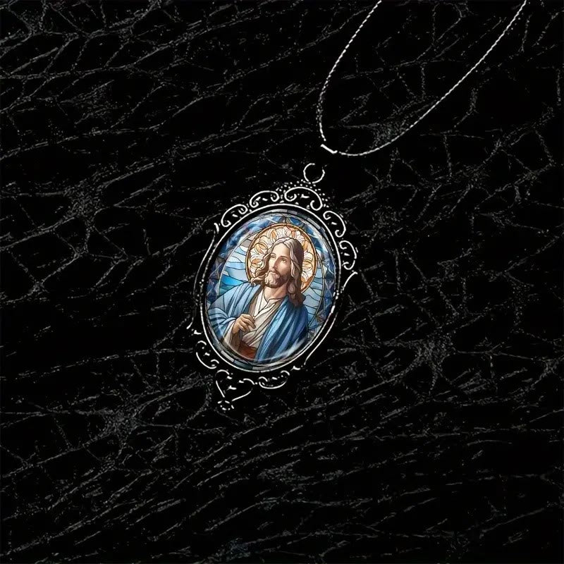 Christianartworkshop Halskette mit ovalem Jesus-Anhänger aus Glas im Retro-Stil - image 3