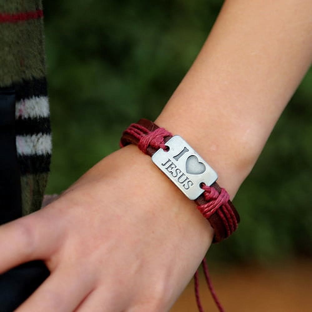 Christianartworkshop „I Love Jesus“ Schmuckkreuz, verstellbares Lederarmband - image 4