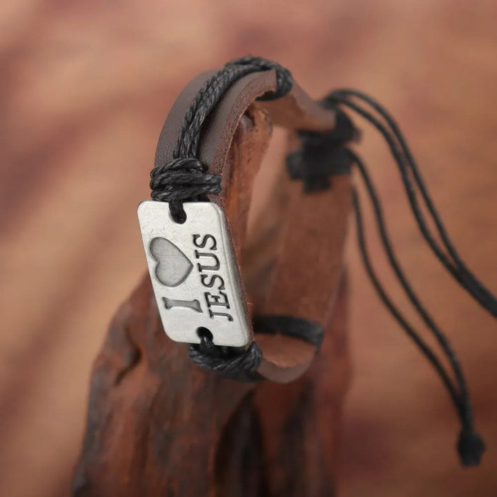 Christianartworkshop „I Love Jesus“ Schmuckkreuz, verstellbares Lederarmband - image 6
