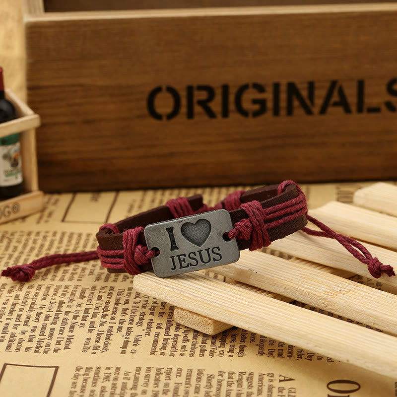 Christianartworkshop „I Love Jesus“ Schmuckkreuz, verstellbares Lederarmband - image 3