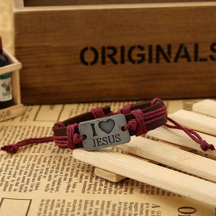 Christianartworkshop „I Love Jesus“ Schmuckkreuz, verstellbares Lederarmband - image 3