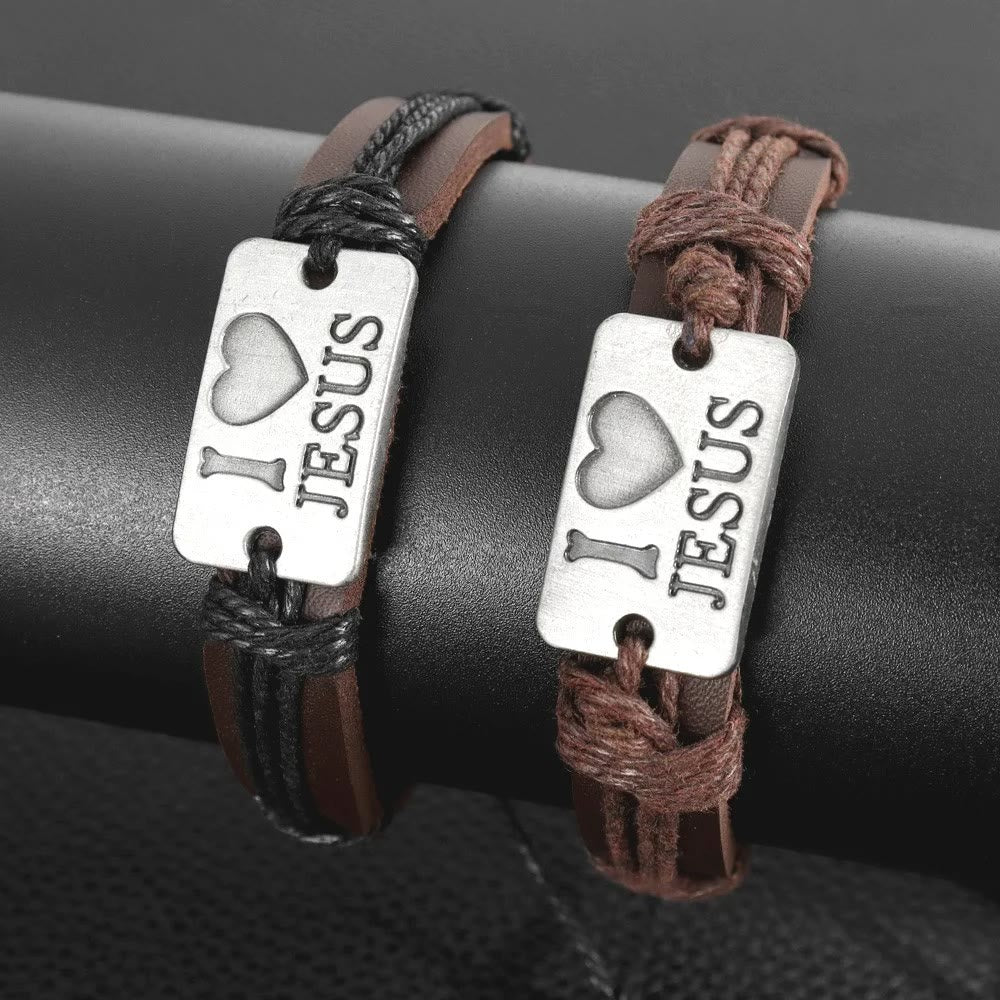 Christianartworkshop „I Love Jesus“ Schmuckkreuz, verstellbares Lederarmband - image 10