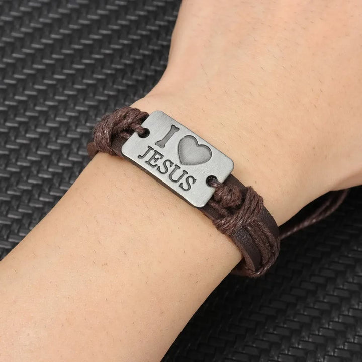 Christianartworkshop „I Love Jesus“ Schmuckkreuz, verstellbares Lederarmband - image 13