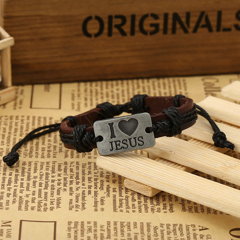 Christianartworkshop „I Love Jesus“ Schmuckkreuz, verstellbares Lederarmband - image 7