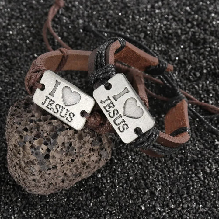 Christianartworkshop „I Love Jesus“ Schmuckkreuz, verstellbares Lederarmband - image 11