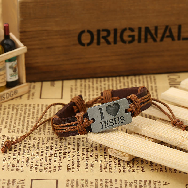 Christianartworkshop „I Love Jesus“ Schmuckkreuz, verstellbares Lederarmband - Khaki-String - image 15