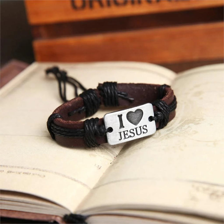Christianartworkshop „I Love Jesus“ Schmuckkreuz, verstellbares Lederarmband - Schwarze Schnur - image 5