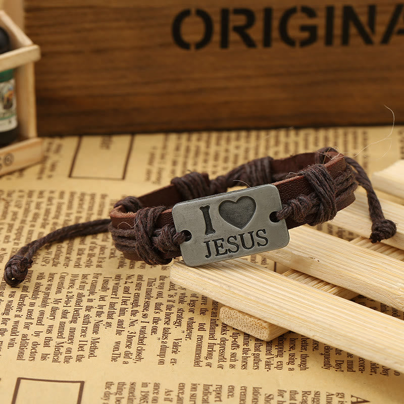 Christianartworkshop „I Love Jesus“ Schmuckkreuz, verstellbares Lederarmband - image 14